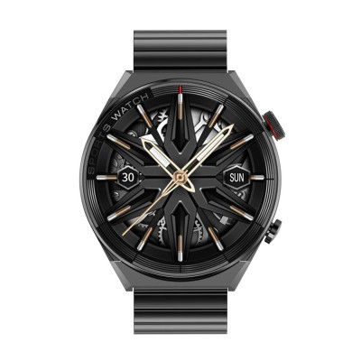 Smart Watch DT3 Mate fekete színű okosóra forgatható funkciógombbal - fémszíjjal + ajándék gumiszíj